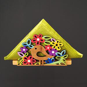 AMADEA Drevený stojanček na obrúsky s vtáčikom farebný, masívne drevo, 12,5x6,5x3,5 cm