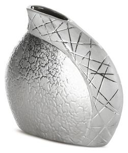 Dekorstudio Keramická dekoračná váza ALIRA 20x8cm s geometrickým rytým vzorom - strieborná