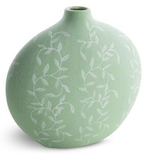 Dekorstudio Keramická váza FLORA 29x15cm s bielym kvetinovým vzorom - zelená