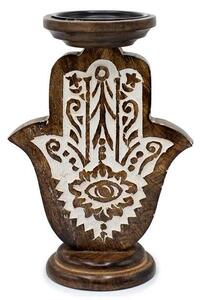 AW Veľký drevený svietnik Hamsa 24cm (Svietnik na oválnu sviečku )