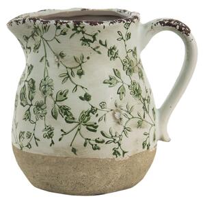 Keramický dekoračný džbán so zelenými kvetmi Jenia M - 16*13*15 cm - Clayre & Eef