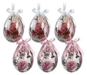 6ks dekorácie závesné vajíčko s ružami Spring Egg - Ø 7*10 cm - Clayre & Eef