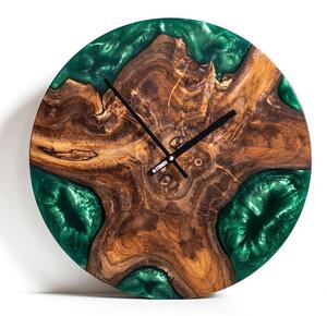 Smaragdové hodiny z teakového dreva - 40cm