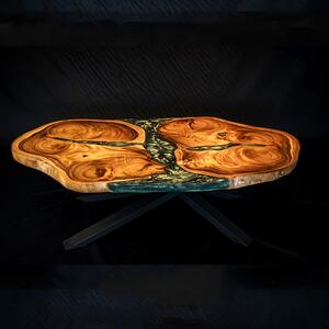 DOUBLE CAKE TABLE - exotické drevo so smaragdovou živicou