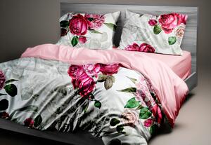 Ervi DELUXE Collection Saténové DUO obliečky - Ružové ruže a pivonky/ružové