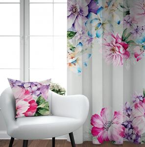 Ervi Saténový záves DELUXE - Maľované ružové a fialové kvety