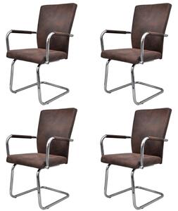 Jedálenské stoličky, perová kostra 4 ks, hnedé, syntetická koža