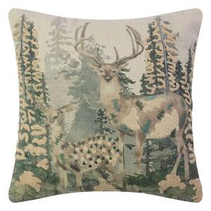 Béžový plátený vankúš s vyšitými aplikáciami Deer Forest - 45*45 cm - Mars & More