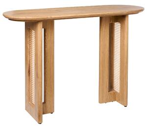 Konzolový stolík svetlohnedý MDF ratanový podstavec viedenský výplet 120 cm oválny tvar moderný štýl obývacia izba