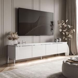 TV STOLÍK NESSIE ART 2 BIELY LESK + STRIEBORNÁ LIŠTA 200 cm LED