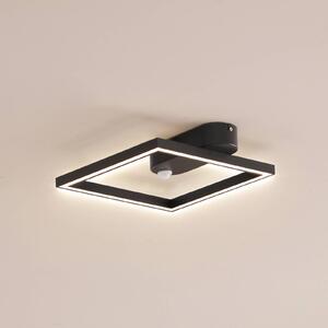Lindby LED stropné svietidlo Yulla, 34 cm, čierne, senzor, Čierna, Chodba, Hliník, Moderný, Stropné svetlo