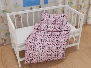 Biante Detské bavlnené posteľné obliečky do postieľky Sandra SA-330 Ružovo-fialovo-čierne trojuholníčky Do postieľky 90x140 a 50x70 cm