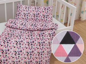 Biante Detské bavlnené posteľné obliečky do postieľky Sandra SA-330 Ružovo-fialovo-čierne trojuholníčky Do postieľky 100x135 a 40x60 cm