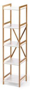 Biely úzky päťposchodový regál s bambusovou konštrukciou Essentials Lora