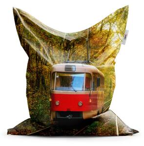 Sablio Sedací vak Červená električka v lese - 150x100 cm
