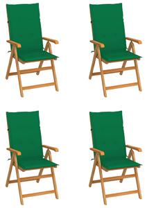 Záhradné stoličky 4 ks so zelenými podložkami tíkový masív