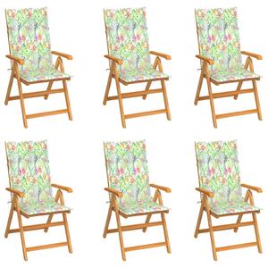 Záhradné stoličky 6 ks s listovými podložkami tíkový masív