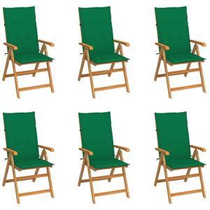 Záhradné stoličky 6 ks so zelenými podložkami tíkový masív