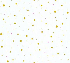 Detské vliesové tapety na stenu Little Stars 35839-2, rozmer 10,05 m x 0,53 m, bodky zlaté a ružové na bielom podklade, A.S.Création