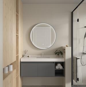 Erga Charlotte, okrúhle LED zrkadlo 80cm, čierny kovový rám, 1840 lm, 6500K, predné bočné osvetlenie, ERG-V01-204-8080-BK
