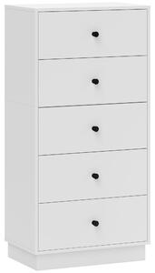 HOMCOM Komoda, komoda s 5 zásuvkami, skrinka z drevovláknitej dosky, biela