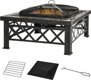 Outsunny ohnisko 3 v 1 s ochranným krytom, grilovací rošt, vhodné do záhrady na grilovanie