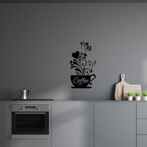 Samolepka na stenu "Káva s ornamentom - čierna" 26x46cm