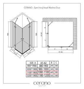 Cerano Marino Duo, sprchovací kút 110(dvere) x 110(dvere), 6mm číre sklo, chrómový profil, CER-CER-422916
