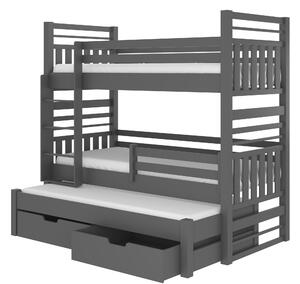 Poschodová posteľ pre 3 deti Hanka, 200x90cm, sivá