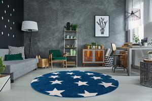 Okrúhly koberec SKETCH - FA68 Marocká ďatelina,Mreža, modro biela - hviezdy