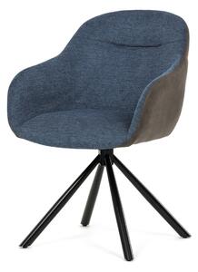 Autronic - Židle jídelní, modrá látka a tmavě šedá látka v dekoru vintage kůže, černý kov, otočná P90°+ L90° s vratným mechanismem - DCH-Y1143 BLUE2 …