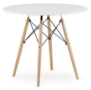 LEOBERT Moderný škandinávsky konferenčný stolík, biela okrúhla doska, 90 cm