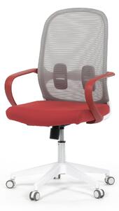 Autronic - Židle kancelářská, bílý plast, šedý MESH a červená látka, plastový kříž, houpací mechanismus. - KA-S425 RED