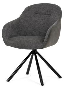 Autronic - Židle jídelní, šedá látka a tmavě šedá látka v dekoru vintage kůže, černý kov, otočná P90°+ L90° s vratným mechanismem - - DCH-Y1143 GREY2…