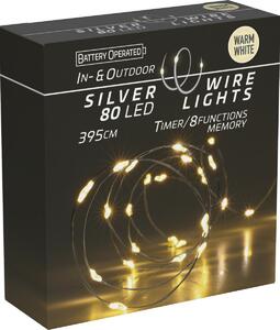 Svetelný drôt s časovačom Silver lights 80 LED, teplá biela, 395 cm