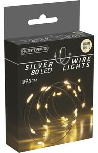 Svetelný drôt Silver lights 80 LED, teplá biela, 395 cm