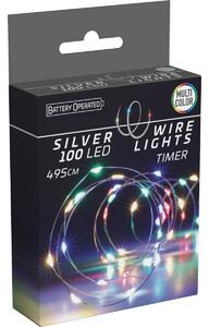 Svetelný drôt s časovačom Silver lights 100 LED, farebná, 495 cm