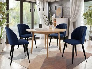 Jedálenský stôl 100 cm so 4 stoličkami NOWEN 1 - prírodné drevo / čierny / modrý