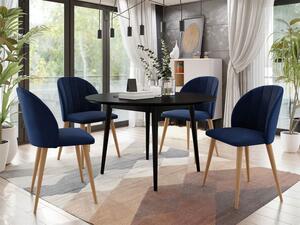 Jedálenský stôl 100 cm so 4 stoličkami NOWEN 1 - čierny / prírodné drevo / modrý