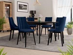 Rozkladací jedálenský stôl so 6 stoličkami NOWEN 2 - čierny / modrý