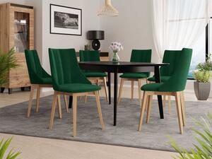 Rozkladací jedálenský stôl so 6 stoličkami NOWEN 2 - čierny / prírodné drevo / zelený