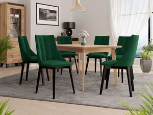 Rozkladací jedálenský stôl so 6 stoličkami NOWEN 2 - prírodné drevo / čierny / zelený