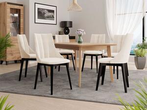 Rozkladací jedálenský stôl so 6 stoličkami NOWEN 2 - prírodné drevo / čierny / béžový