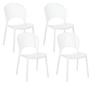 Sada 4 jedálenských stoličiek biela plastová do interiéru a exteriéru záhradné stohovateľné stoličky minimalistický štýl