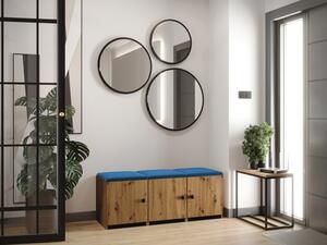 Nábytok do chodby so zrkadlami a čalúnenými panelmi 42x42 JERKUM 6 - dub artisan / modrý