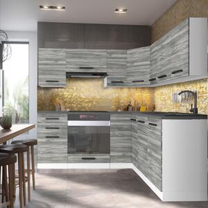 Kuchynská linka Belini Premium Full Version 360 cm šedý antracit Glamour Wood s pracovnou doskou SARAH