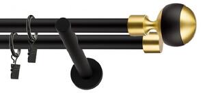 Dekorstudio Garniža dvojradová Guľa GLOBUS zlatá MIX čierna-matná 19mm Dĺžka: 220cm, Typ príslušenstva: Krúžky tiché so štipcami