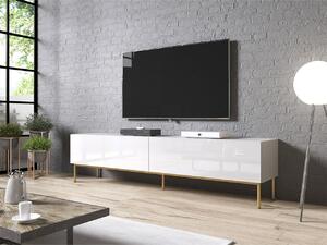 TV skrinka Koda 200 s kovovým rámom, Farby: biely / biely lesk + zlatá Mirjan24 5903211164842