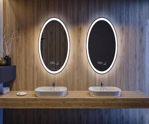 Ovala oglinda baie cu leduri Vertikálne L74 oglinda la comanda pe perete cu Stația meteo WI-F, Oglindă cosmetică