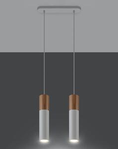 Závesné svietidlo Pablo, 2x drevené/biele kovové tienidlo